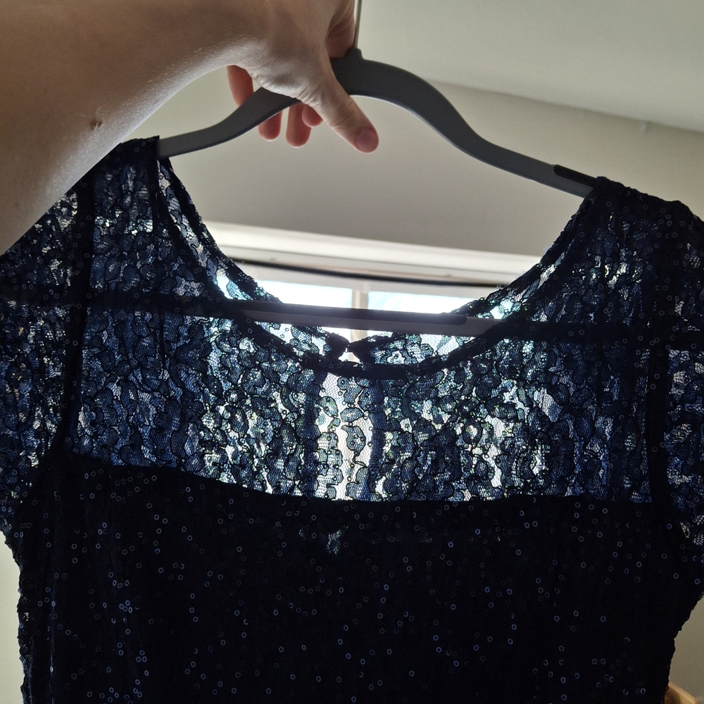 SLNY Navy Sequin Midi Dress - Picture 8 of 16